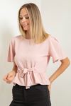 Jessica Ruffled Blouse Short Sleeve Bicycle Collar Blouse - Light Pink