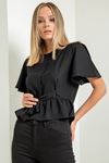 джессика ткань короткая женская блузка с воланами - Чёрный