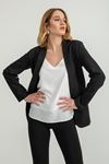 Polyester Fabric Shawl Collar Hip Height Classical Blazer Women Jacket - Black