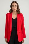 Polyester Fabric Shawl Collar Hip Height Classical Blazer Women Jacket - Red