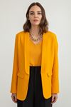 Polyester Fabric Shawl Collar Hip Height Classical Blazer Women Jacket - Mustard