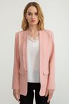 Polyester Fabric Shawl Collar Hip Height Classical Blazer Women Jacket - Light Pink