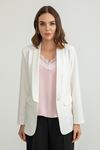 Polyester Fabric Shawl Collar Hip Height Classical Blazer Women Jacket - Ecru