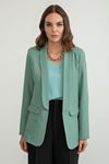 Polyester Fabric Shawl Collar Hip Height Classical Blazer Women Jacket - Mint