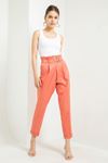 Erika Fabric Ankle Length Carrot Style Women'S Trouserwith Belt - Salmon Pink