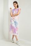 Knit Fabric Sleeveless Midi Loose Fit Cloud Print Stuffing Women Dress - Lilac