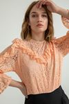 Lace Fabric Long Sleeve Bicycle Collar Long Ruffled Lacewomen Overalls - Light Pink