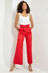 Aerobin Fabric Short Sleeve Ruffled Collar Comfy Fit Women Dress - Red