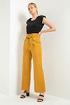 Aerobin Fabric Short Sleeve Ruffled Collar Comfy Fit Women Dress - Mustard