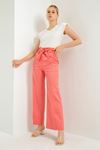 Aerobin Fabric Short Sleeve Ruffled Collar Comfy Fit Women Dress - Salmon
