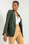 Atlas Fabric Long Sleeve Shawl Collar Below Hip Classical Women Jacket - Khaki 