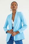 Atlas Fabric Long Sleeve Shawl Collar Below Hip Classical Women Jacket - Light Blue