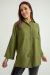 Aerobin Fabric Long Sleeve Shirt Collar Below Hip Oversize Women'S Shirt - Khaki 
