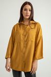 Aerobin Fabric Long Sleeve Shirt Collar Below Hip Oversize Women'S Shirt - Light Brown