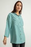 Aerobin Fabric Long Sleeve Shirt Collar Below Hip Oversize Women'S Shirt - Mint
