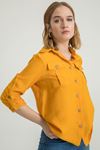 Aerobin Fabric Long Sleeve Shirt Collar Below Hip Full Fit Women'S Shirt - Mustard