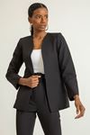 Atlas Kumaş Uzun Kollu Yakasız Basen Altı Boy Blazer Kadın Ceket-Siyah