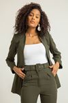 Atlas Fabric Without Collar Below Hip Classical Blazer Women Jacket - Khaki 