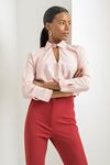Jessica Fabric Long Sleeve Shirt Collar Blouse - Light Pink