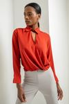 джессика ткань длинный рукав V-образный вырез женская блузка - Оранжевый