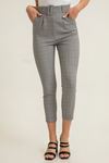 Plaid Fabric Ankle Length Classical Striped Women'S Trouser With Belt - Black