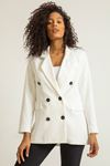 Polyester Fabric Revere Collar Below Hip Classical Double Button Women Jacket - Ecru