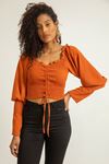 Аэробин Ткань с квадратным вырезом женская блузка с воланами - Оранжевый