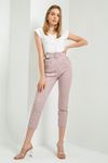 Atlas Fabric 3/4 Short Belted Women'S Trouser - Light Pink