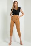 Atlas Fabric 3/4 Short Belted Women'S Trouser - Mustard