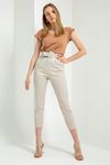 Atlas Fabric 3/4 Short Belted Women'S Trouser - Stone