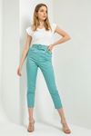 Atlas Fabric 3/4 Short Belted Women'S Trouser - Mint
