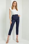Atlas Fabric 3/4 Short Belted Women'S Trouser - Navy Blue 