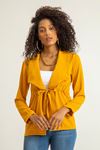 Aerobin Fabric Long Sleeve Shawl Collar Hip Height Tied Front Women Jacket - Mustard