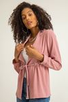 Аэробин Ткань шалевый воротник Женский пиджак с завязками спереди - Светло розовый