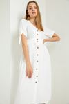 Аэробин Ткань короткий V-образный вырез Женское платье - Молочный