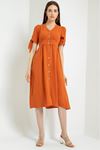 Аэробин Ткань короткий V-образный вырез Женское платье - Оранжевый