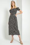 Viscose Fabric Midi Straight Crispy Floral Print Tied Women'S Skirt - Black