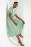 Viskon Kumaş Gömlek Yaka Çıtır Desen Kolları Lastikli Kadın Elbise-Mint