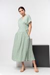 Viscose Fabric V-Neck Full Fit Bodice Waist Women Dress - Mint