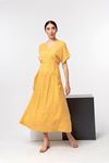 Viscose Fabric V-Neck Full Fit Bodice Waist Women Dress - Mustard