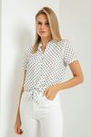 Jessica Blouse Long Sleeve Shirt Collar Dotted Print Blouse - Ecru