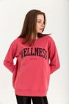Şardonlu 3 İplik Kumaş Uzun Kol Bisiklet Yaka Kadın Sweatshirt-Pembe