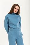 Third Knit With Wool İnside Fabric Roll Neck Comfy Women'S Set 2 Pieces - Blue