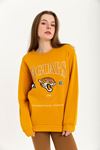Şardonlu 3 İplik Kumaş Rahat Kalıp Jaguars Baskılı Kadın Sweatshirt-Hardal