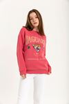 Şardonlu 3 İplik Kumaş Rahat Kalıp Jaguars Baskılı Kadın Sweatshirt-Pembe