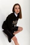 Jesica Fabric Long Sleeve Hooded Oversize Zip Women Sweatshirt - Black