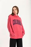 Jesica Fabric Long Sleeve Hooded Oversize Zip Women Sweatshirt - Pink