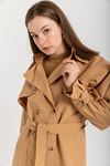 Soft Fabric Long Sleeve Shirt Collar Women Trench Coat With Belt - Light Brown