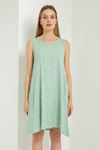 Viscose Fabric Sleeveless Round Full Fit Crispy Print Women Dress - Mint