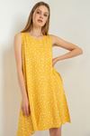 Viscose Fabric Sleeveless Round Full Fit Crispy Print Women Dress - Mustard